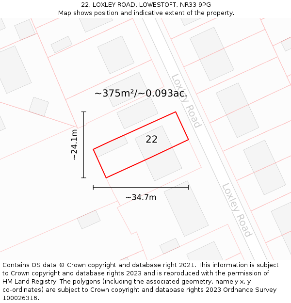 22, LOXLEY ROAD, LOWESTOFT, NR33 9PG: Plot and title map