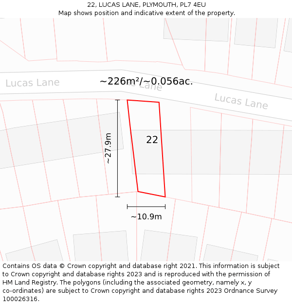 22, LUCAS LANE, PLYMOUTH, PL7 4EU: Plot and title map