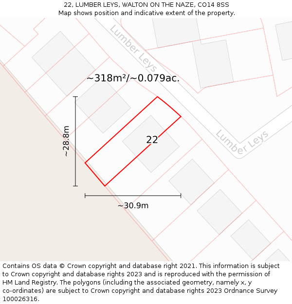 22, LUMBER LEYS, WALTON ON THE NAZE, CO14 8SS: Plot and title map