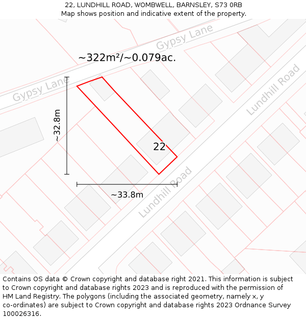 22, LUNDHILL ROAD, WOMBWELL, BARNSLEY, S73 0RB: Plot and title map