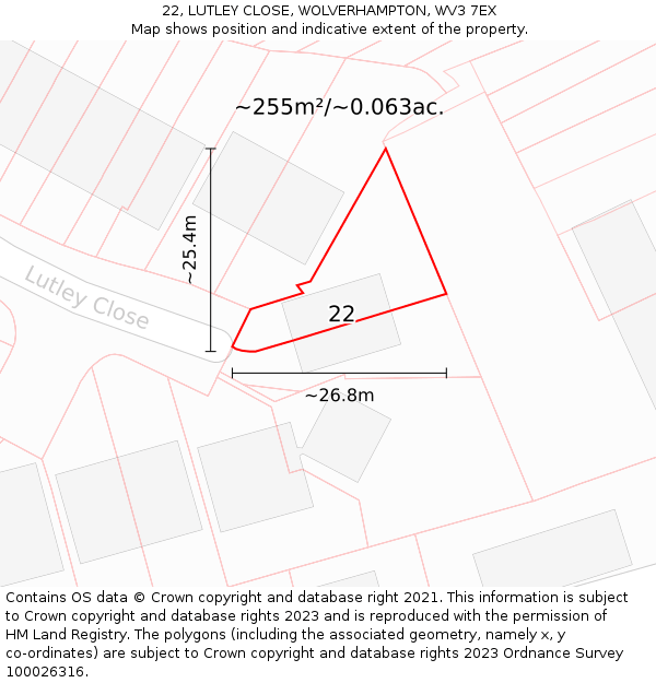 22, LUTLEY CLOSE, WOLVERHAMPTON, WV3 7EX: Plot and title map