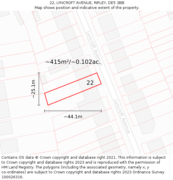 22, LYNCROFT AVENUE, RIPLEY, DE5 3BB: Plot and title map