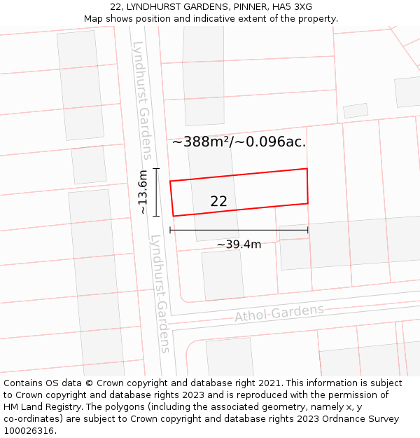22, LYNDHURST GARDENS, PINNER, HA5 3XG: Plot and title map