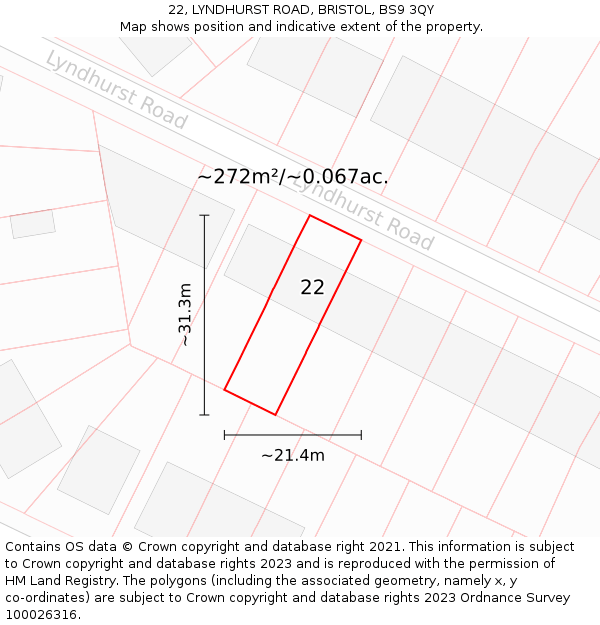 22, LYNDHURST ROAD, BRISTOL, BS9 3QY: Plot and title map