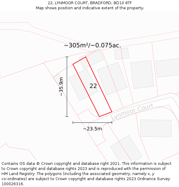 22, LYNMOOR COURT, BRADFORD, BD10 8TF: Plot and title map