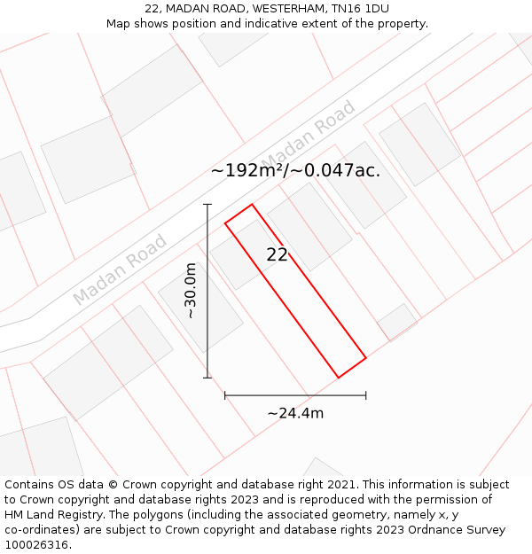 22, MADAN ROAD, WESTERHAM, TN16 1DU: Plot and title map