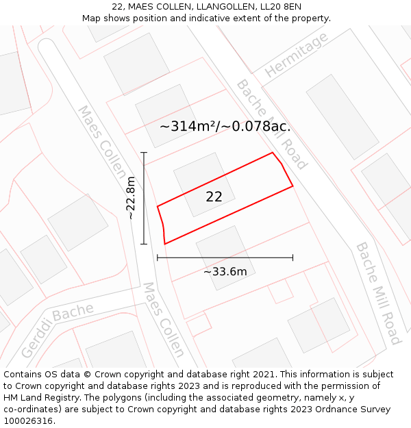 22, MAES COLLEN, LLANGOLLEN, LL20 8EN: Plot and title map