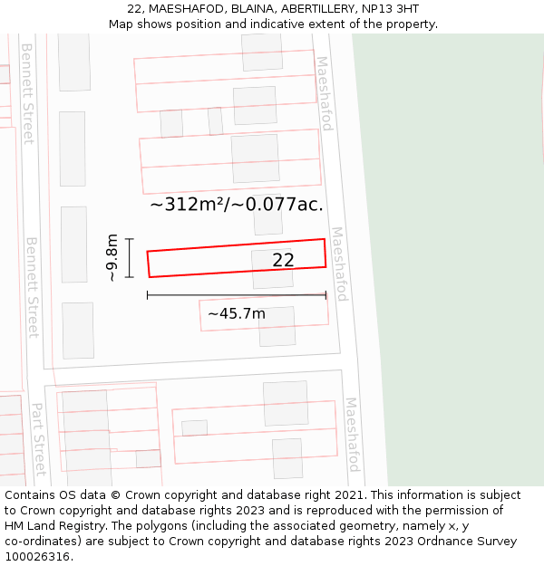 22, MAESHAFOD, BLAINA, ABERTILLERY, NP13 3HT: Plot and title map
