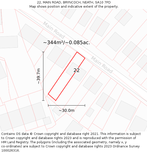 22, MAIN ROAD, BRYNCOCH, NEATH, SA10 7PD: Plot and title map