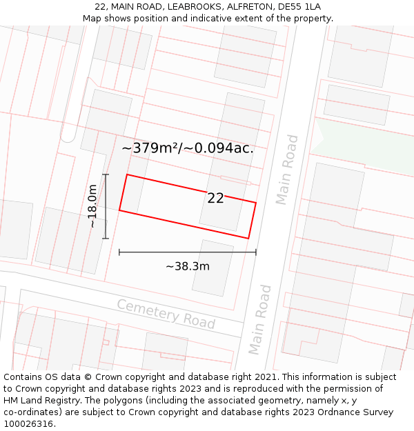 22, MAIN ROAD, LEABROOKS, ALFRETON, DE55 1LA: Plot and title map