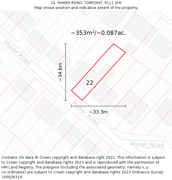 22, MAKER ROAD, TORPOINT, PL11 2HY: Plot and title map