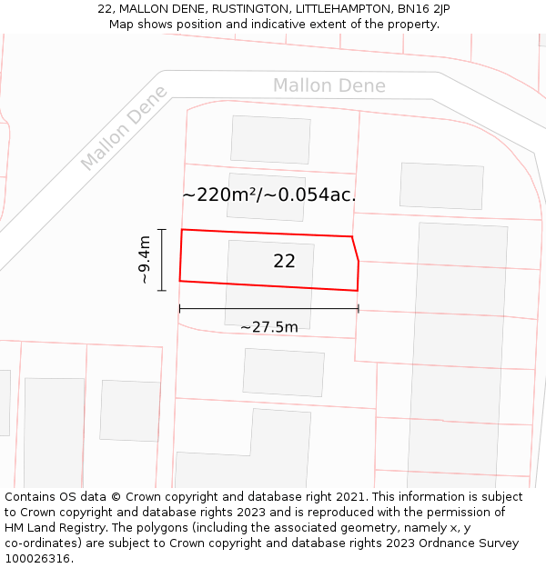 22, MALLON DENE, RUSTINGTON, LITTLEHAMPTON, BN16 2JP: Plot and title map