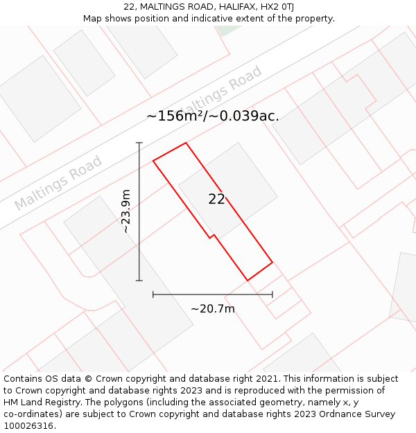 22, MALTINGS ROAD, HALIFAX, HX2 0TJ: Plot and title map