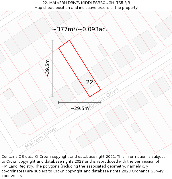 22, MALVERN DRIVE, MIDDLESBROUGH, TS5 8JB: Plot and title map