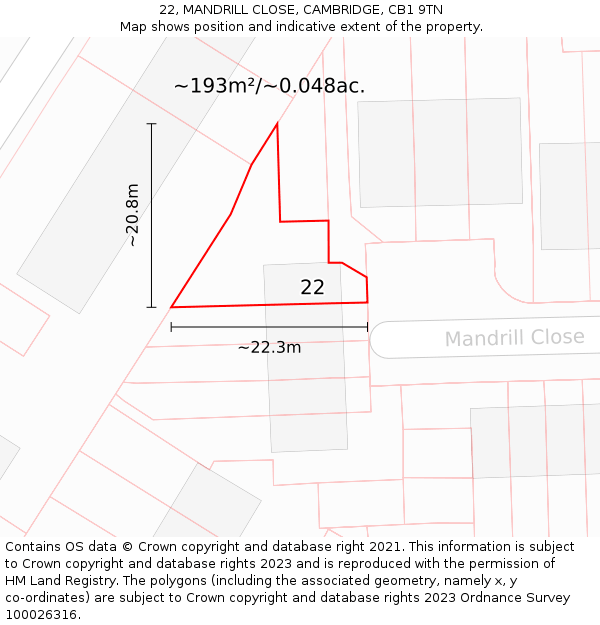 22, MANDRILL CLOSE, CAMBRIDGE, CB1 9TN: Plot and title map