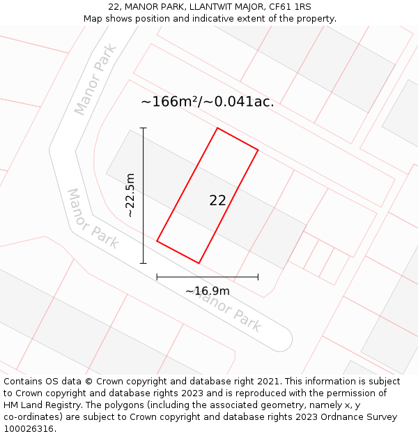 22, MANOR PARK, LLANTWIT MAJOR, CF61 1RS: Plot and title map