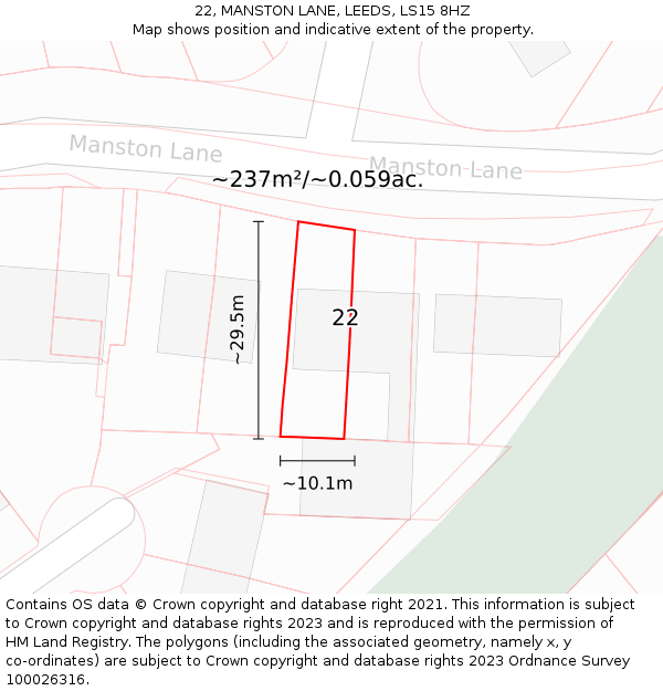 22, MANSTON LANE, LEEDS, LS15 8HZ: Plot and title map