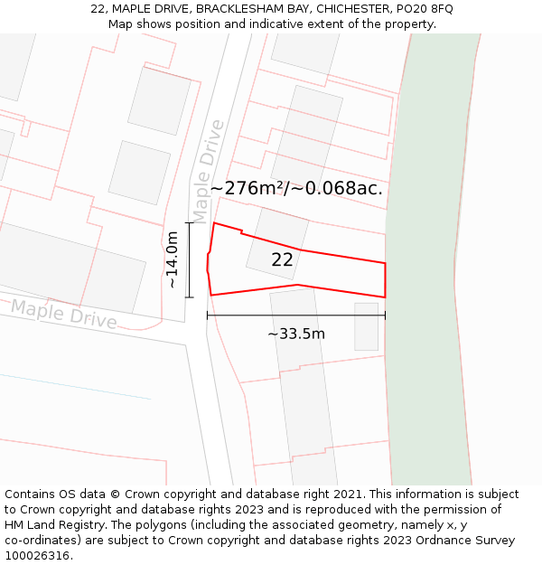 22, MAPLE DRIVE, BRACKLESHAM BAY, CHICHESTER, PO20 8FQ: Plot and title map