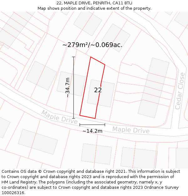 22, MAPLE DRIVE, PENRITH, CA11 8TU: Plot and title map