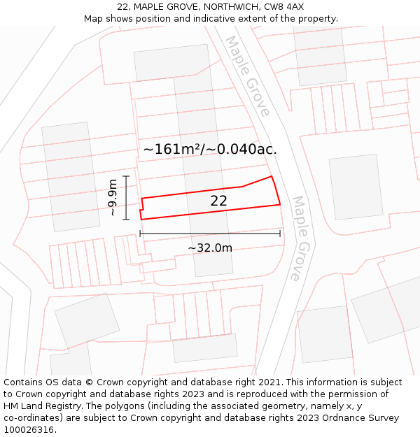 22, MAPLE GROVE, NORTHWICH, CW8 4AX: Plot and title map