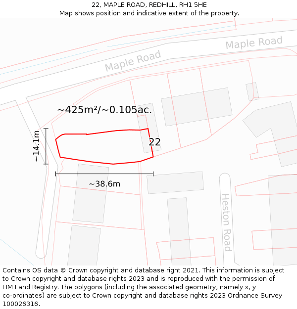 22, MAPLE ROAD, REDHILL, RH1 5HE: Plot and title map