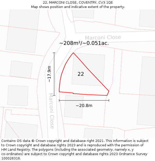 22, MARCONI CLOSE, COVENTRY, CV3 1QE: Plot and title map