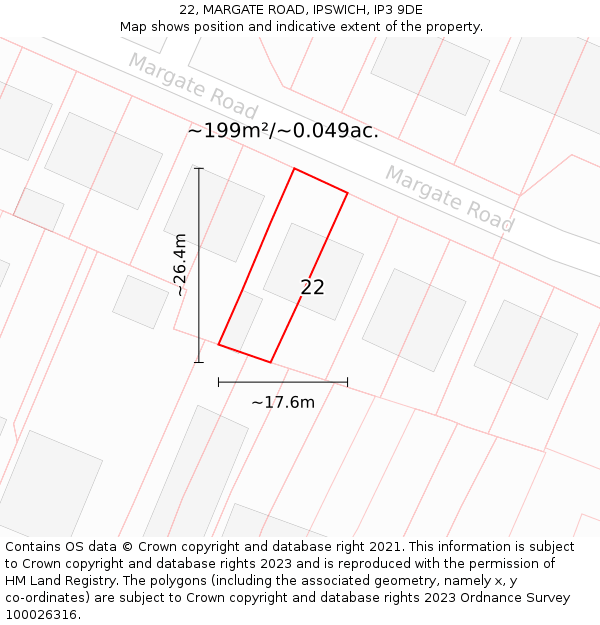22, MARGATE ROAD, IPSWICH, IP3 9DE: Plot and title map