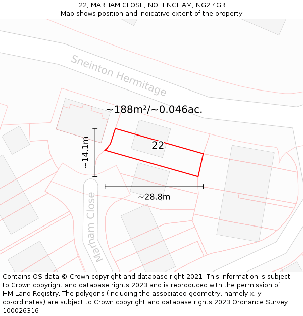 22, MARHAM CLOSE, NOTTINGHAM, NG2 4GR: Plot and title map