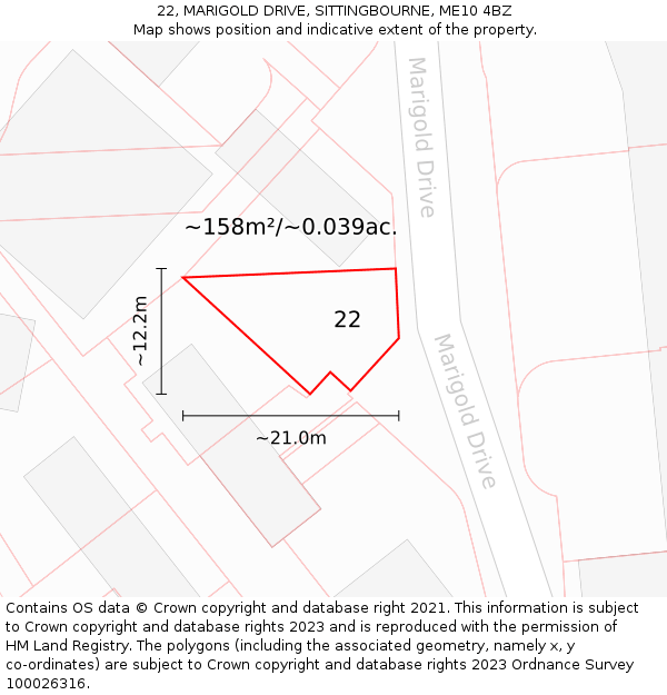 22, MARIGOLD DRIVE, SITTINGBOURNE, ME10 4BZ: Plot and title map