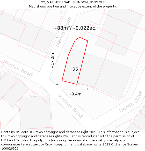 22, MARINER ROAD, SWINDON, SN25 2LE: Plot and title map