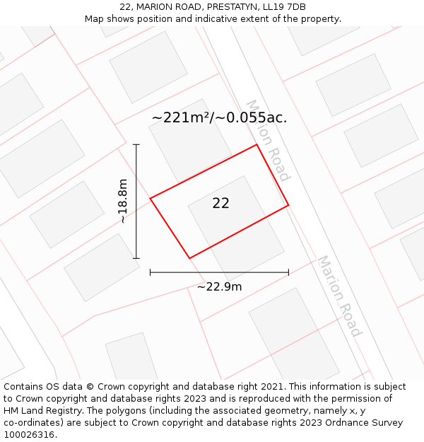22, MARION ROAD, PRESTATYN, LL19 7DB: Plot and title map