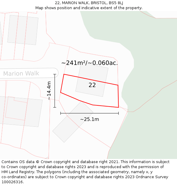 22, MARION WALK, BRISTOL, BS5 8LJ: Plot and title map