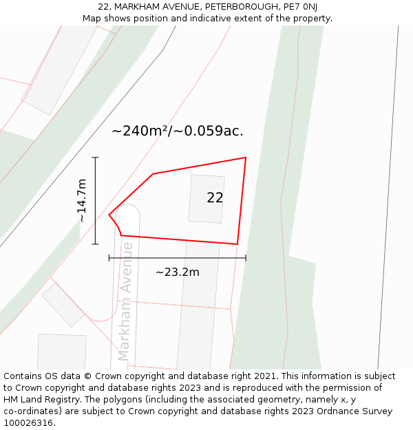 22, MARKHAM AVENUE, PETERBOROUGH, PE7 0NJ: Plot and title map