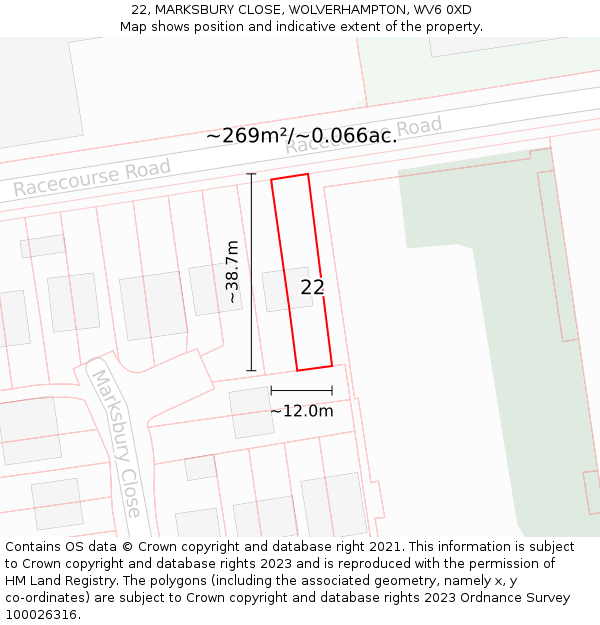 22, MARKSBURY CLOSE, WOLVERHAMPTON, WV6 0XD: Plot and title map