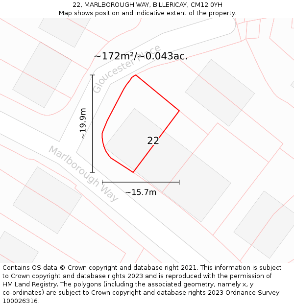 22, MARLBOROUGH WAY, BILLERICAY, CM12 0YH: Plot and title map