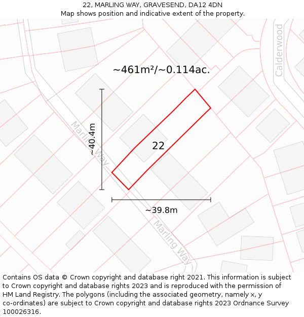 22, MARLING WAY, GRAVESEND, DA12 4DN: Plot and title map