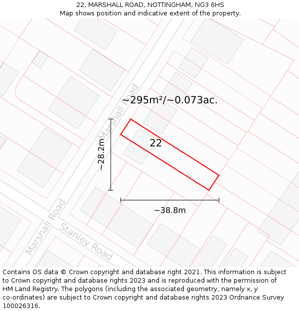 22, MARSHALL ROAD, NOTTINGHAM, NG3 6HS: Plot and title map
