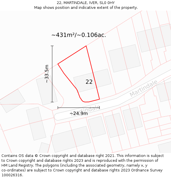 22, MARTINDALE, IVER, SL0 0HY: Plot and title map