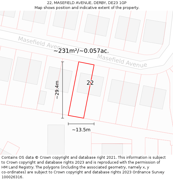 22, MASEFIELD AVENUE, DERBY, DE23 1GP: Plot and title map