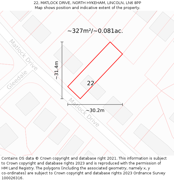 22, MATLOCK DRIVE, NORTH HYKEHAM, LINCOLN, LN6 8PP: Plot and title map