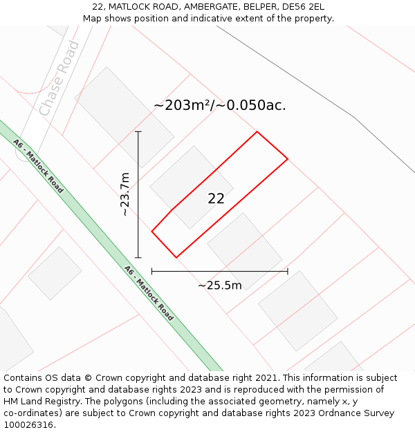 22, MATLOCK ROAD, AMBERGATE, BELPER, DE56 2EL: Plot and title map