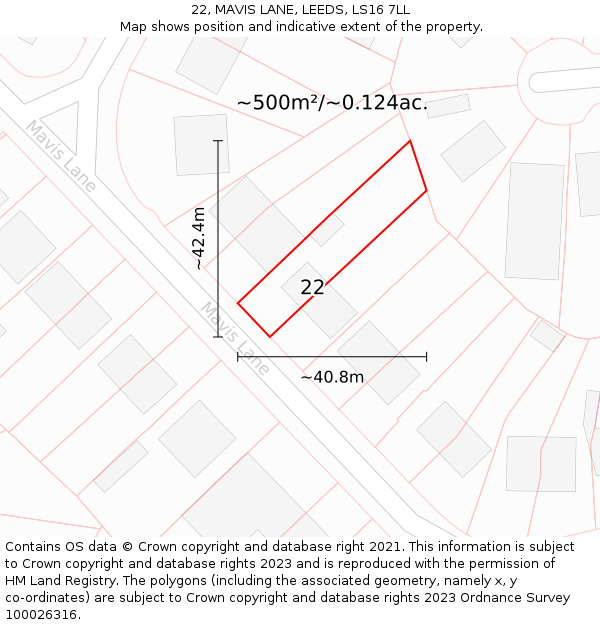 22, MAVIS LANE, LEEDS, LS16 7LL: Plot and title map