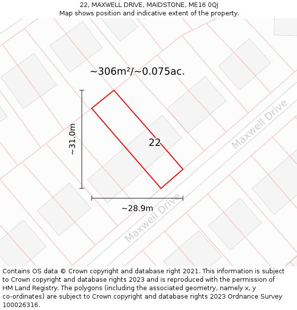 22, MAXWELL DRIVE, MAIDSTONE, ME16 0QJ: Plot and title map