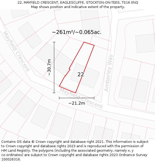 22, MAYFIELD CRESCENT, EAGLESCLIFFE, STOCKTON-ON-TEES, TS16 0NQ: Plot and title map