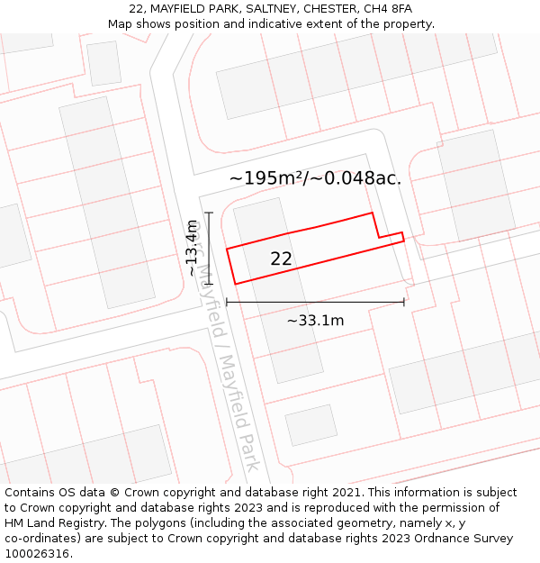 22, MAYFIELD PARK, SALTNEY, CHESTER, CH4 8FA: Plot and title map