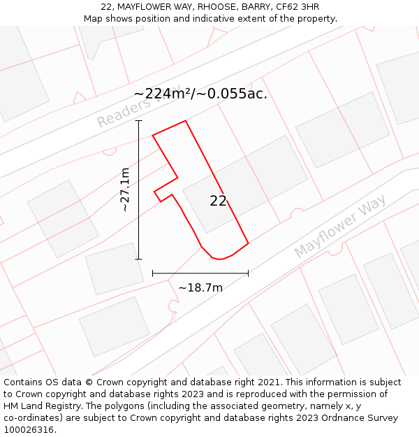 22, MAYFLOWER WAY, RHOOSE, BARRY, CF62 3HR: Plot and title map