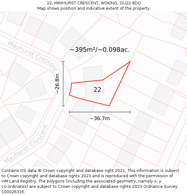22, MAYHURST CRESCENT, WOKING, GU22 8DG: Plot and title map