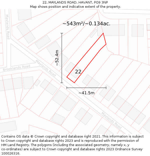 22, MAYLANDS ROAD, HAVANT, PO9 3NP: Plot and title map