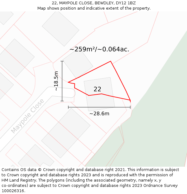 22, MAYPOLE CLOSE, BEWDLEY, DY12 1BZ: Plot and title map