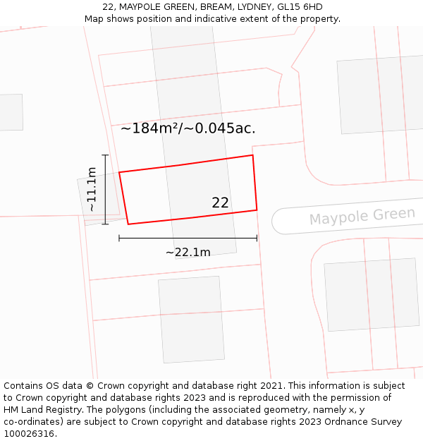 22, MAYPOLE GREEN, BREAM, LYDNEY, GL15 6HD: Plot and title map